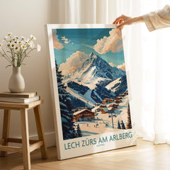 Lech Zürs am Arlberg Ski Poster featuring a picturesque mountain scene in a cozy setting.