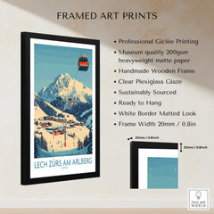 Lech Zürs am Arlberg Ski Wall Art Poster featuring framed print with ski resort scene and gondola.