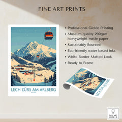 Lech Zürs am Arlberg Ski Wall Art Poster featuring professional Giclée printing and stunning ski scenery.