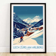 Lech Zürs am Arlberg Poster Austria showcasing skiing in a beautiful mountain landscape.