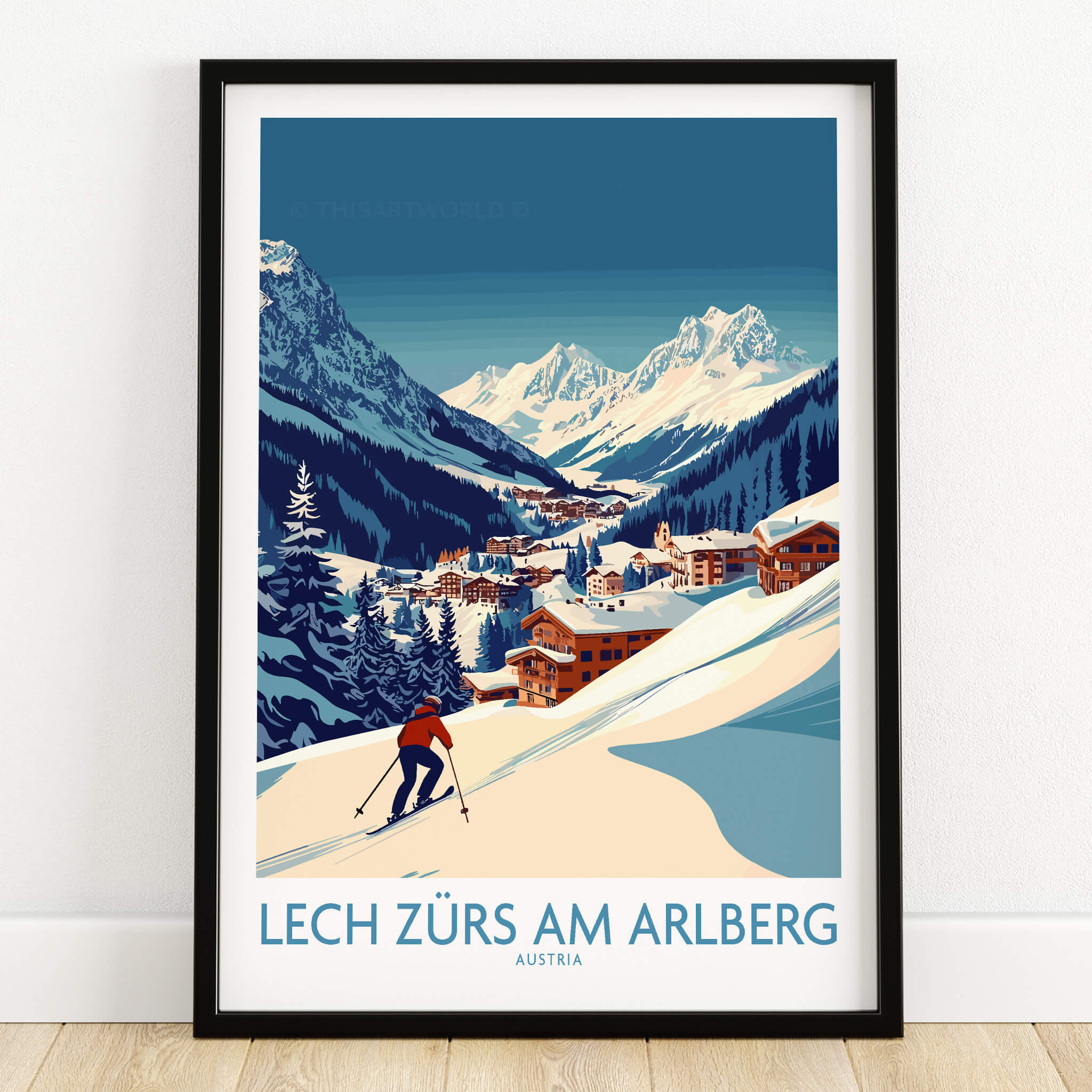 Lech Zürs am Arlberg Poster Austria showcasing skiing in a beautiful mountain landscape.