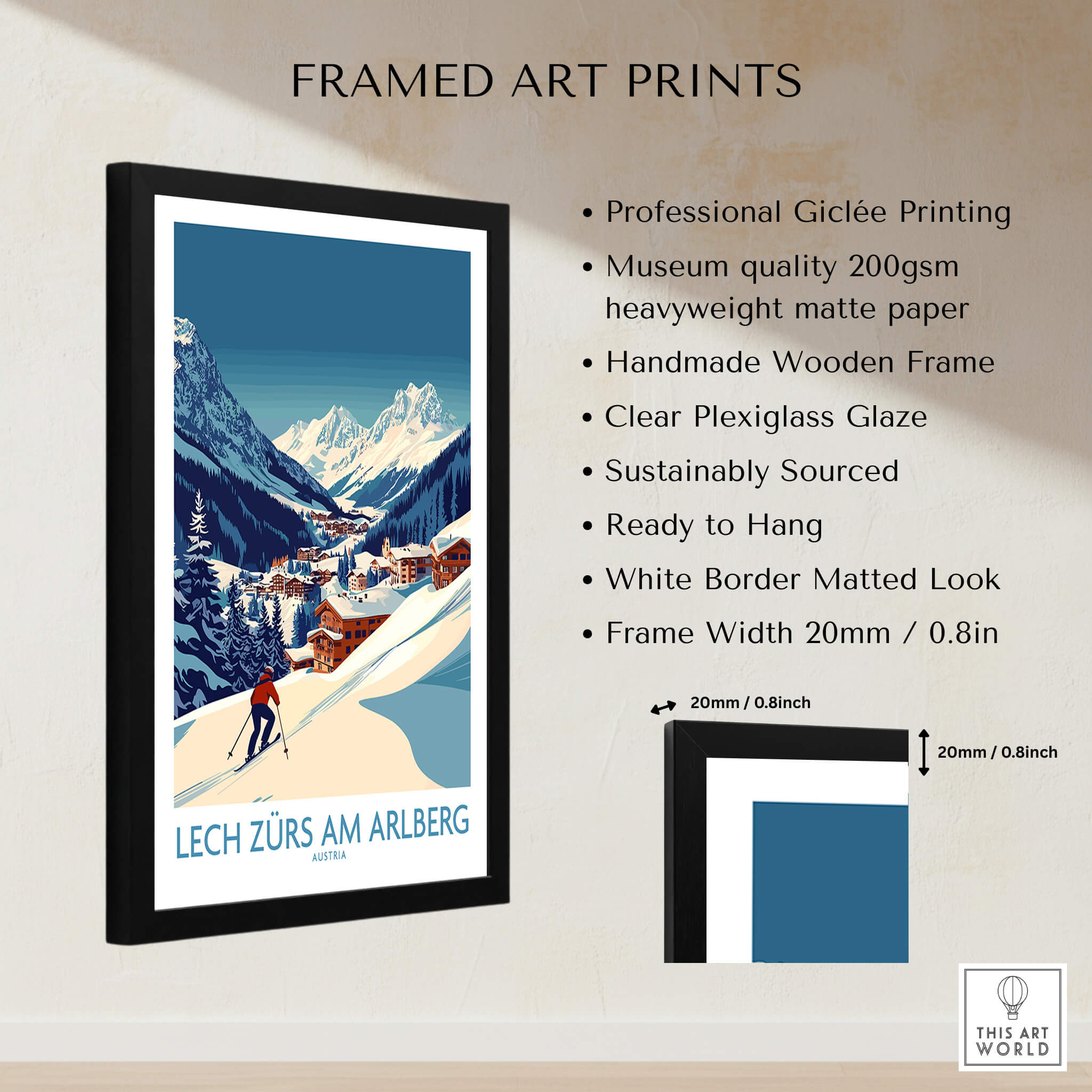 Lech Zürs am Arlberg Poster Austria framed art print showcasing stunning ski slopes and picturesque landscapes.