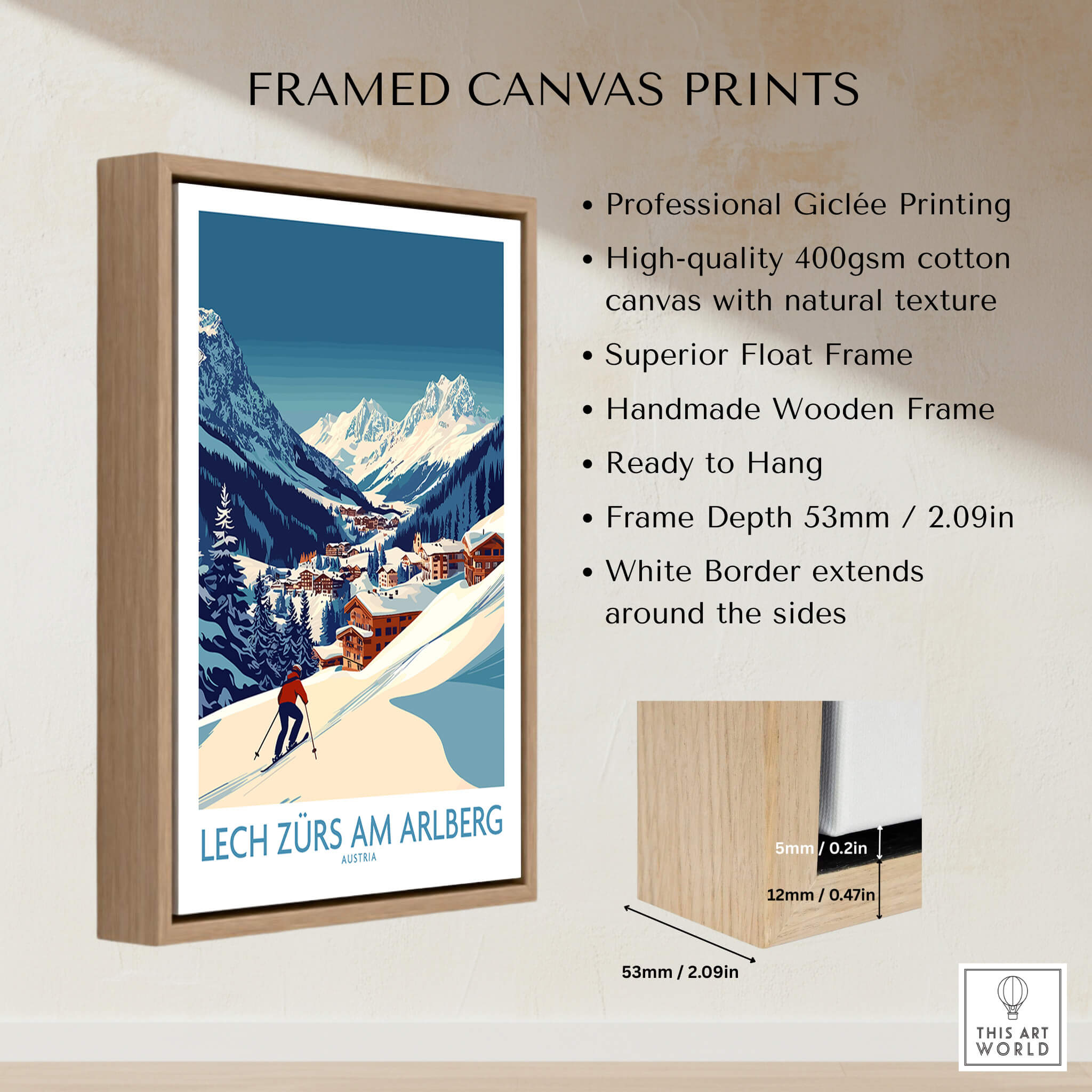 Lech Zürs am Arlberg Poster Austria framed canvas print showcasing stunning ski slopes in Austria.