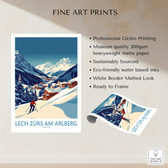 Lech Zürs am Arlberg Poster Austria showcasing professional giclée printing and stunning snowy slopes.