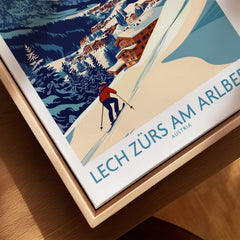 Lech Zürs am Arlberg Poster Austria showcasing vibrant ski scenes and charming alpine architecture.