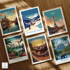 Lech Zürs am Arlberg Poster Austria among other travel destination posters on a wooden surface.