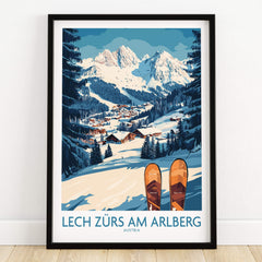 Lech Zürs am Arlberg Ski Wall Art Ski Poster featuring vibrant snowy landscape and ski slopes.