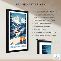Lech Zürs am Arlberg Ski Wall Art Ski Poster framed print with professional giclée printing and handmade wooden frame.