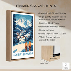 Lech Zürs am Arlberg Ski Wall Art Ski Poster featuring professional giclée printing and handmade wooden frame.