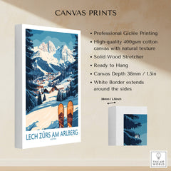 Lech Zürs am Arlberg Ski Wall Art Ski Poster showcasing stunning alpine scenery and vibrant colors on canvas.