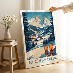 Lech Zürs am Arlberg Ski Wall Art Ski Poster featuring picturesque ski slopes and mountains in Austria.