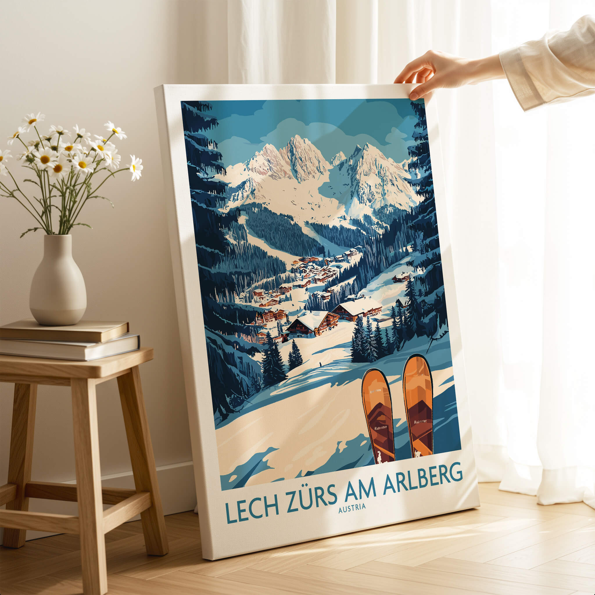 Lech Zürs am Arlberg Ski Wall Art Ski Poster featuring picturesque ski slopes and mountains in Austria.