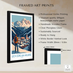 Ski Poster Lech Zürs am Arlberg Austria showcasing breathtaking mountain landscape and charming village.