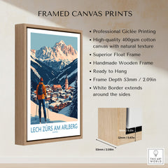 Ski Poster Lech Zürs am Arlberg Austria framed canvas print showcasing breathtaking snowy mountains.
