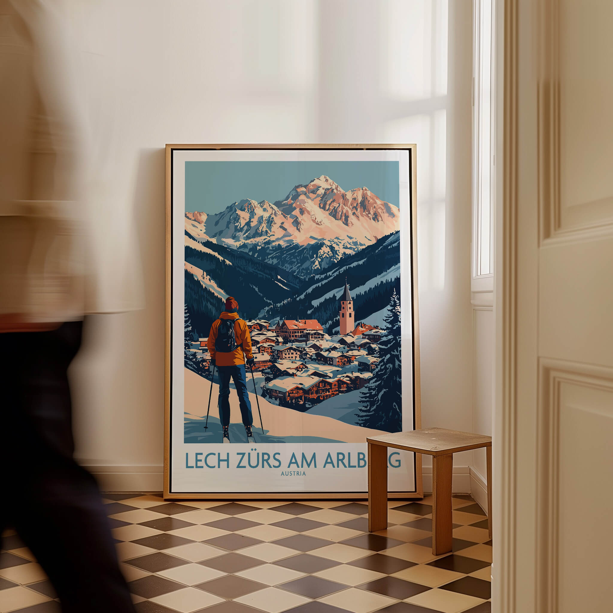 Ski Poster Lech Zürs am Arlberg Austria showcasing stunning mountain views and ski slopes.