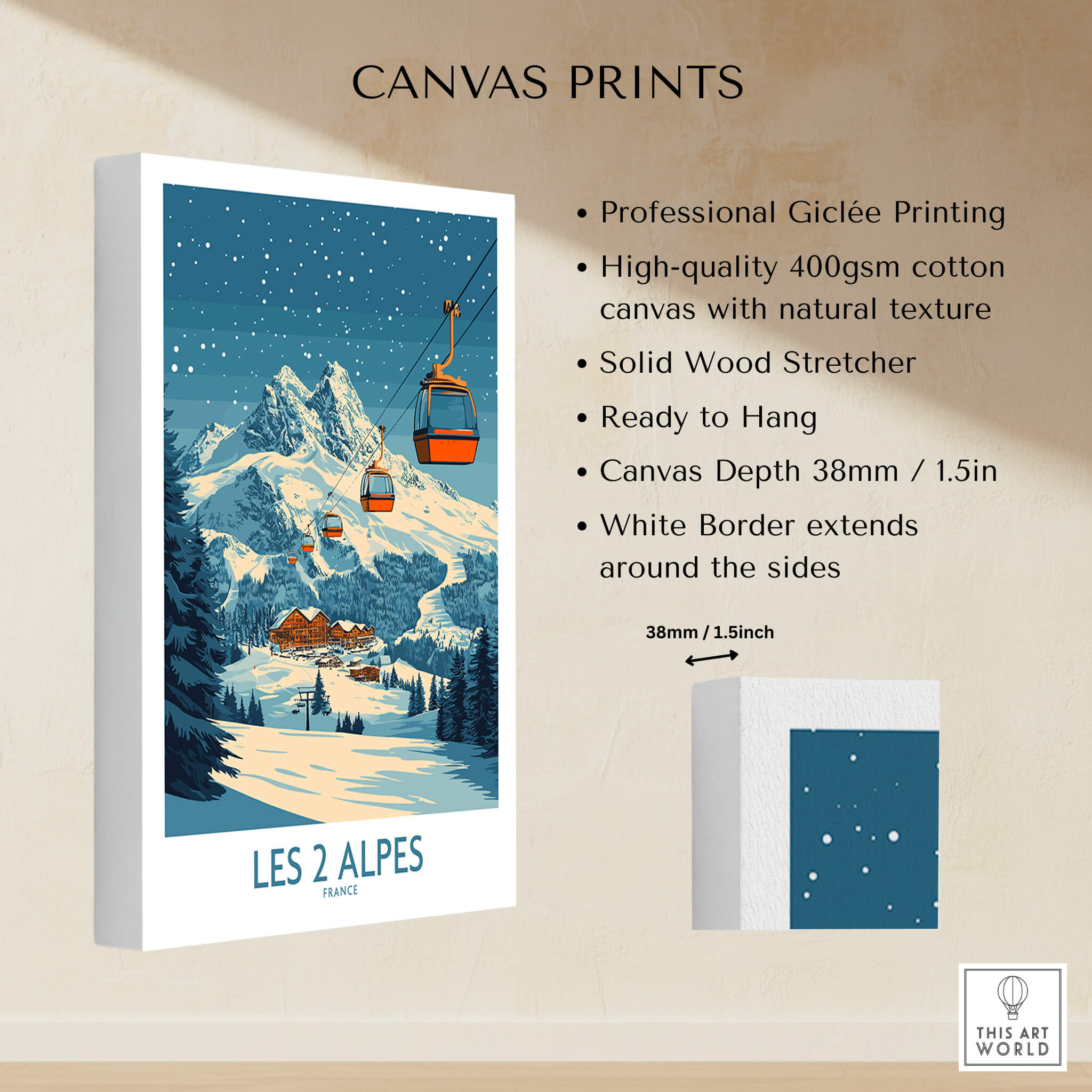 Les 2 Alpes Ski Poster showcasing a snowy mountain scene with ski lifts and vibrant colors.