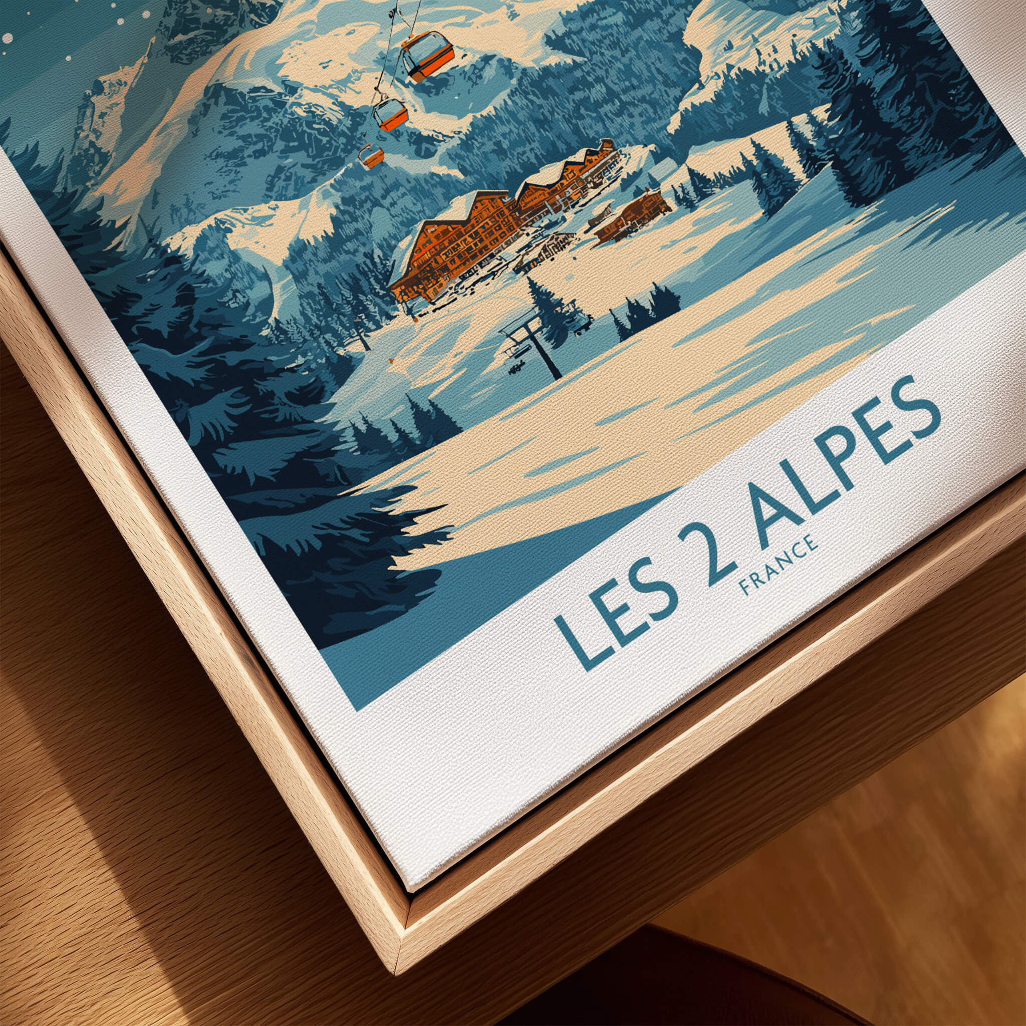 Les 2 Alpes Ski Poster showcasing a picturesque snowy landscape with mountains and ski lifts.