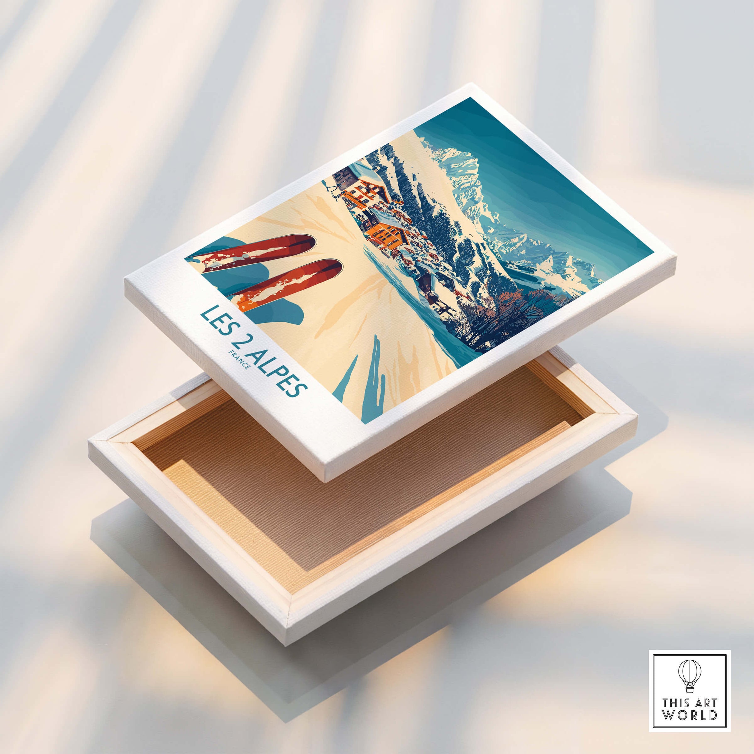 Les 2 Alpes Ski Poster Print featuring vibrant colors and breathtaking mountain views.