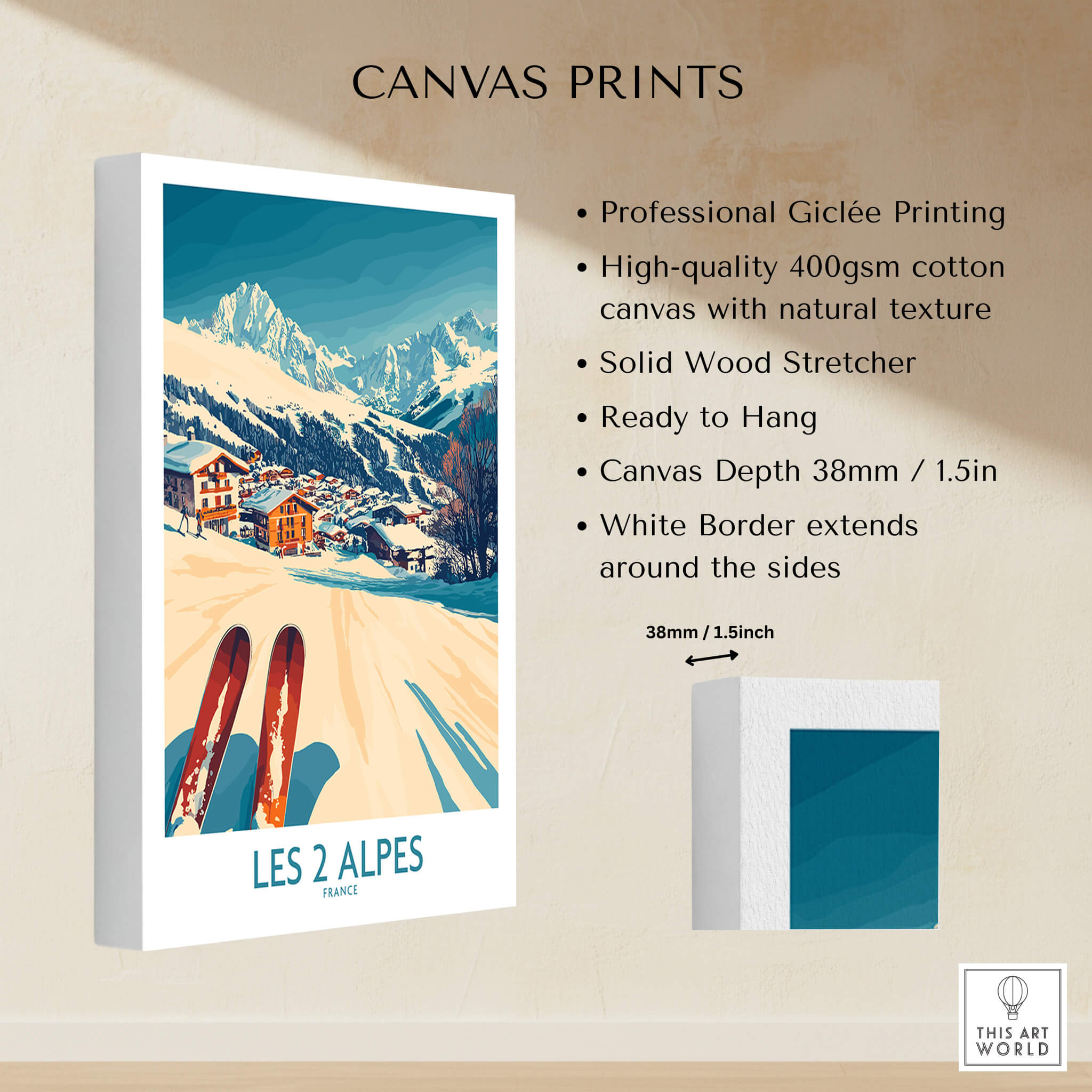 Les 2 Alpes Ski Poster Print showcasing vibrant colors and breathtaking views, perfect for skiing enthusiasts.