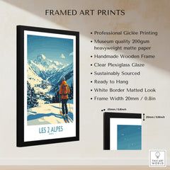 Les 2 Alpes Poster France framed art print showcasing ski resort and mountain views.