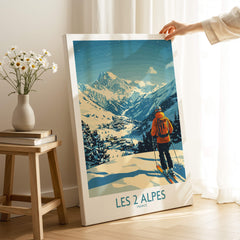 Les 2 Alpes Poster France, vibrant ski resort poster showcasing stunning mountain views.