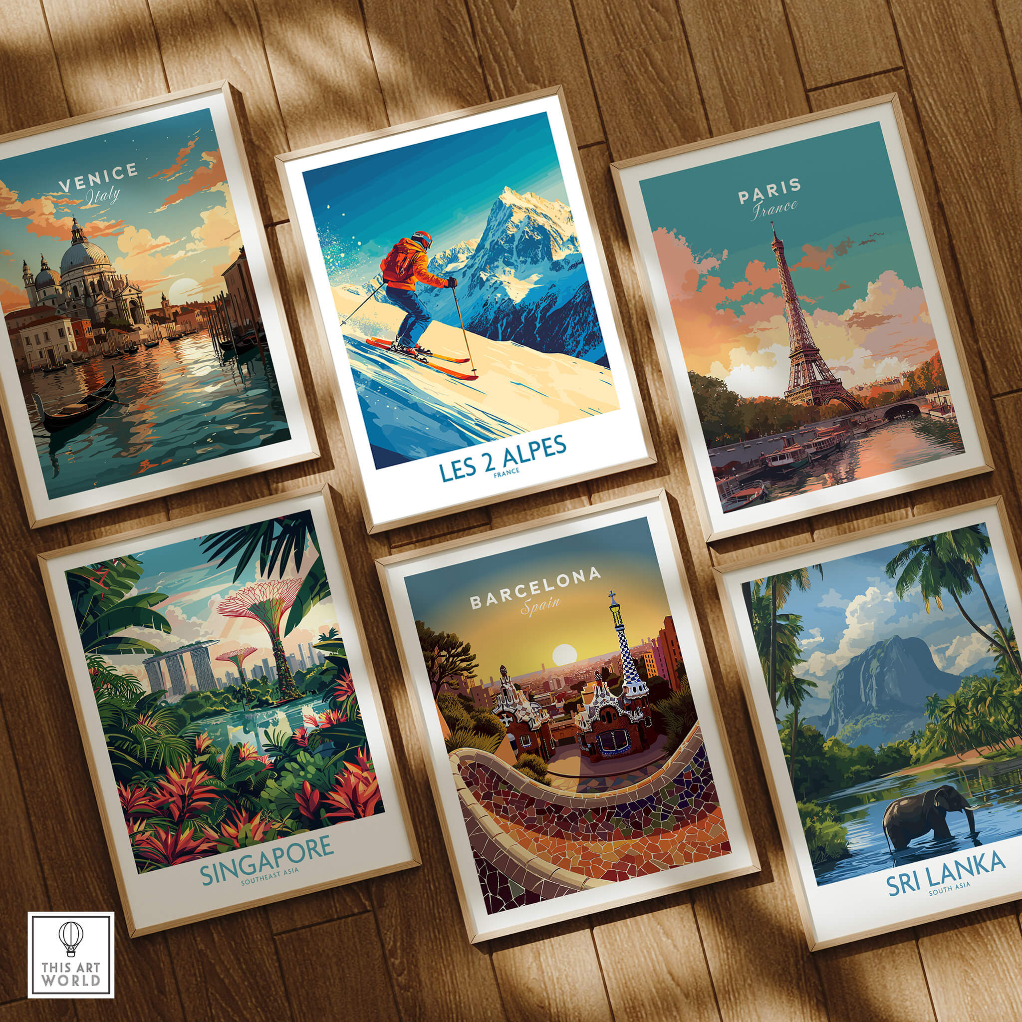 Stunning collection of travel posters including Les 2 Alpes Wall Art Ski Poster, showcasing vibrant destinations.