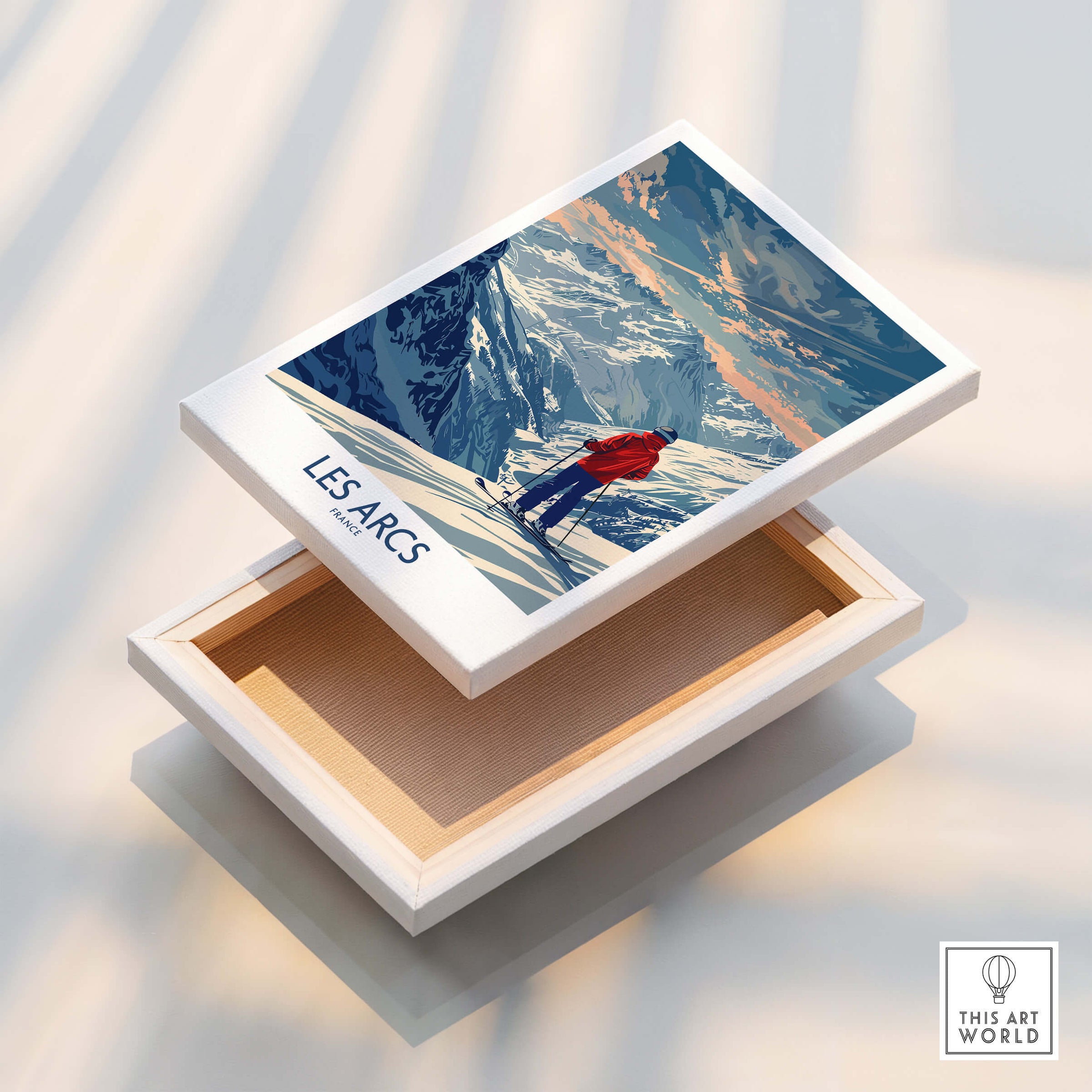 Les Arcs Ski Print - France on a decorative storage box showcasing stunning mountain scenery.