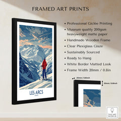 Les Arcs Ski Print - France framed art print showcasing scenic mountain landscapes and skier in vibrant colors.