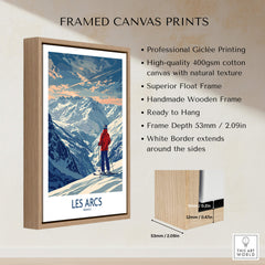 Framed canvas print featuring Les Arcs Ski Print - France with a stunning mountain landscape.