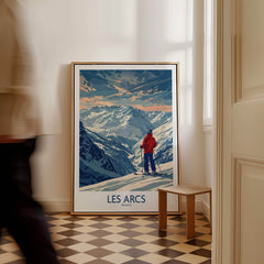 Les Arcs Ski Print - France displayed in a stylish interior, showcasing the beauty of skiing in the French mountains.