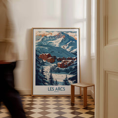 Les Arcs Poster France showcasing the stunning ski resort landscape and vibrant colors in a home setting.