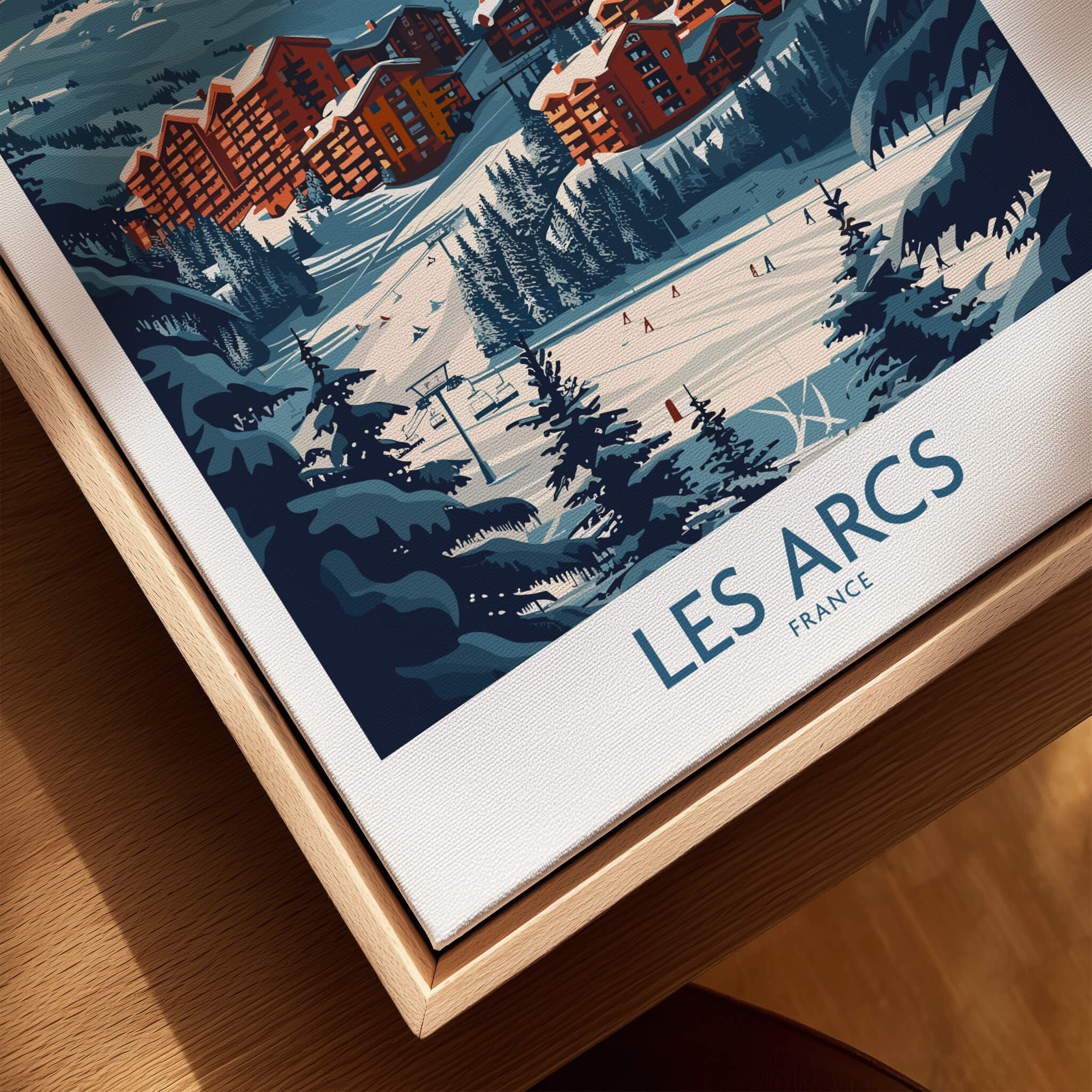 Les Arcs Poster France featuring a vibrant ski print capturing the stunning landscape of Les Arcs, France.