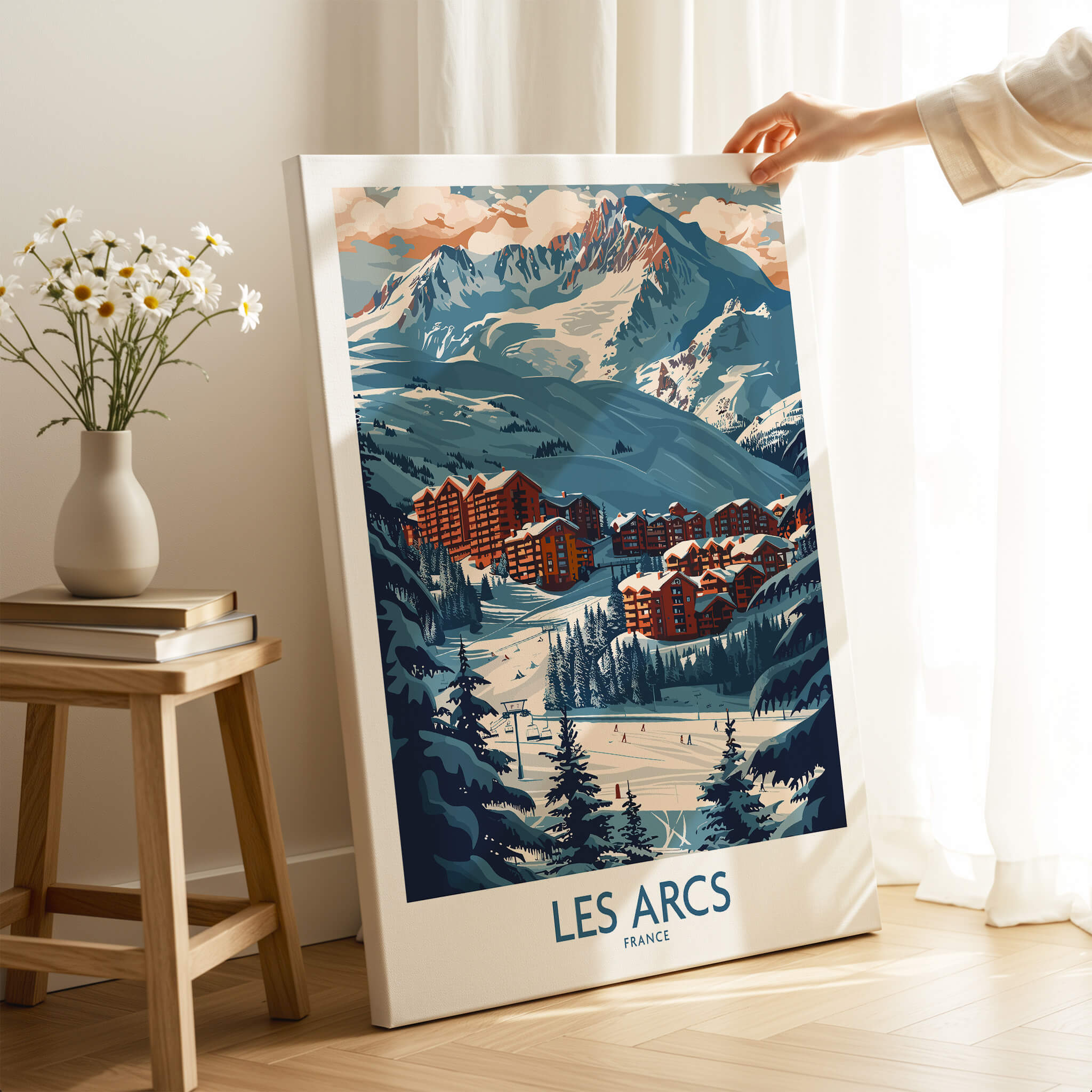 Les Arcs Poster France showcasing stunning ski landscape and vibrant colors, perfect for skiing enthusiasts.