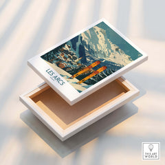 Les Arcs Wall Art -  France showcasing a vibrant ski poster design in a stylish box.
