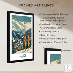 Les Arcs Wall Art - France framed print featuring vibrant ski poster design and handmade wooden frame.