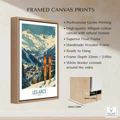 Les Arcs Wall Art -  France framed canvas print showcasing a vibrant ski poster design, ready to hang.