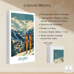Les Arcs Wall Art - France featuring a vibrant ski poster with mountains and skis, perfect for home decor.