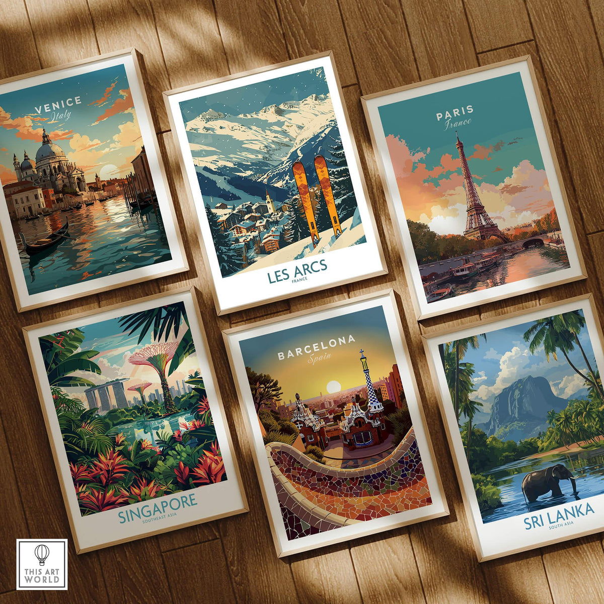 Les Arcs Wall Art - France showcasing vibrant ski poster design among other travel-themed artworks.
