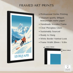Les Deux Alpes Ski Print framed art print showcasing skiing in the Alps with professional Giclée printing quality.