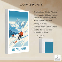 Les Deux Alpes Ski Print showcasing skiing in the Alps with vibrant colors and professional Giclée printing.