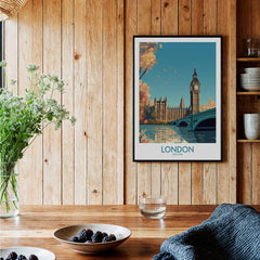 London Big Ben Wall Art | Modern Style displayed in a stylish home setting with wooden decor.