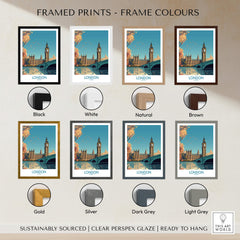 London Big Ben Wall Art | Modern Style framed prints in various colours including black, white, natural, brown, gold, silver, dark grey, light grey.