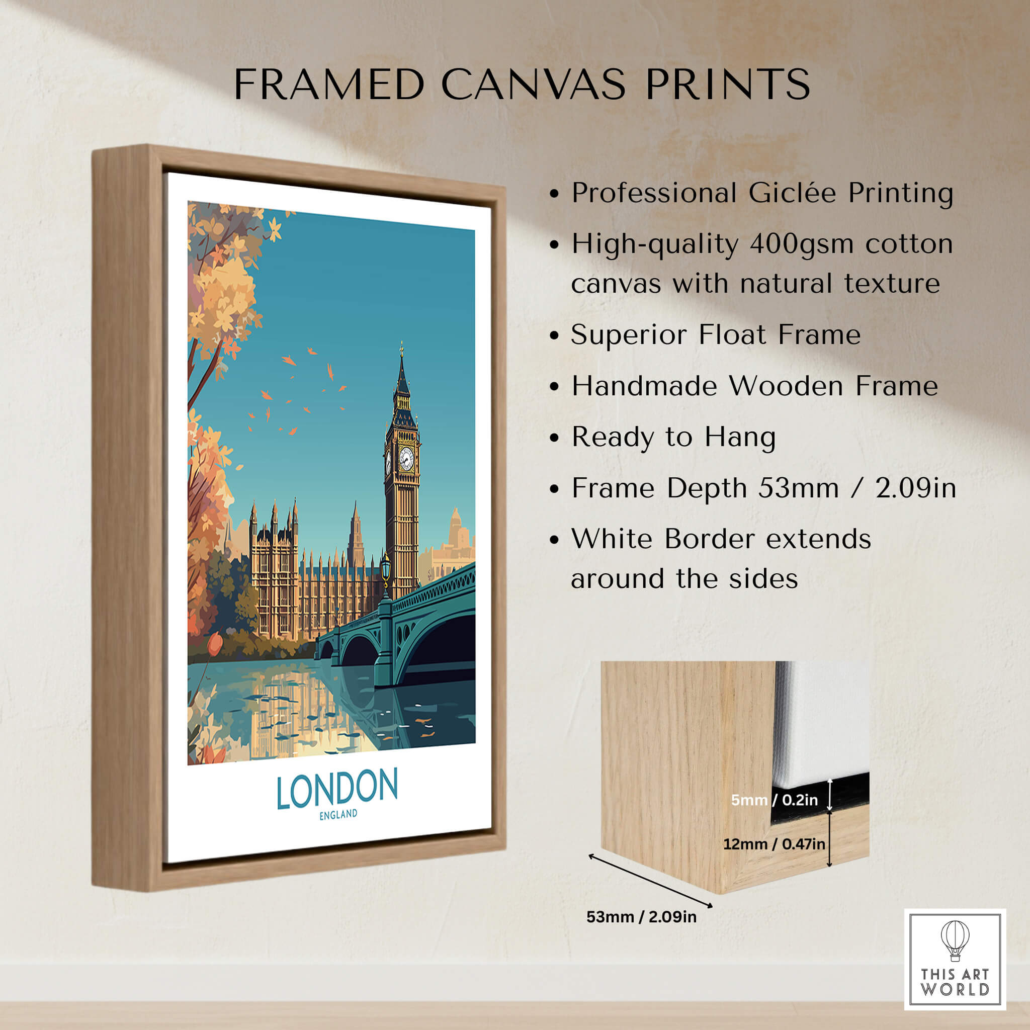 London Big Ben Wall Art | Modern Style framed canvas print featuring vibrant colors and detailed design.
