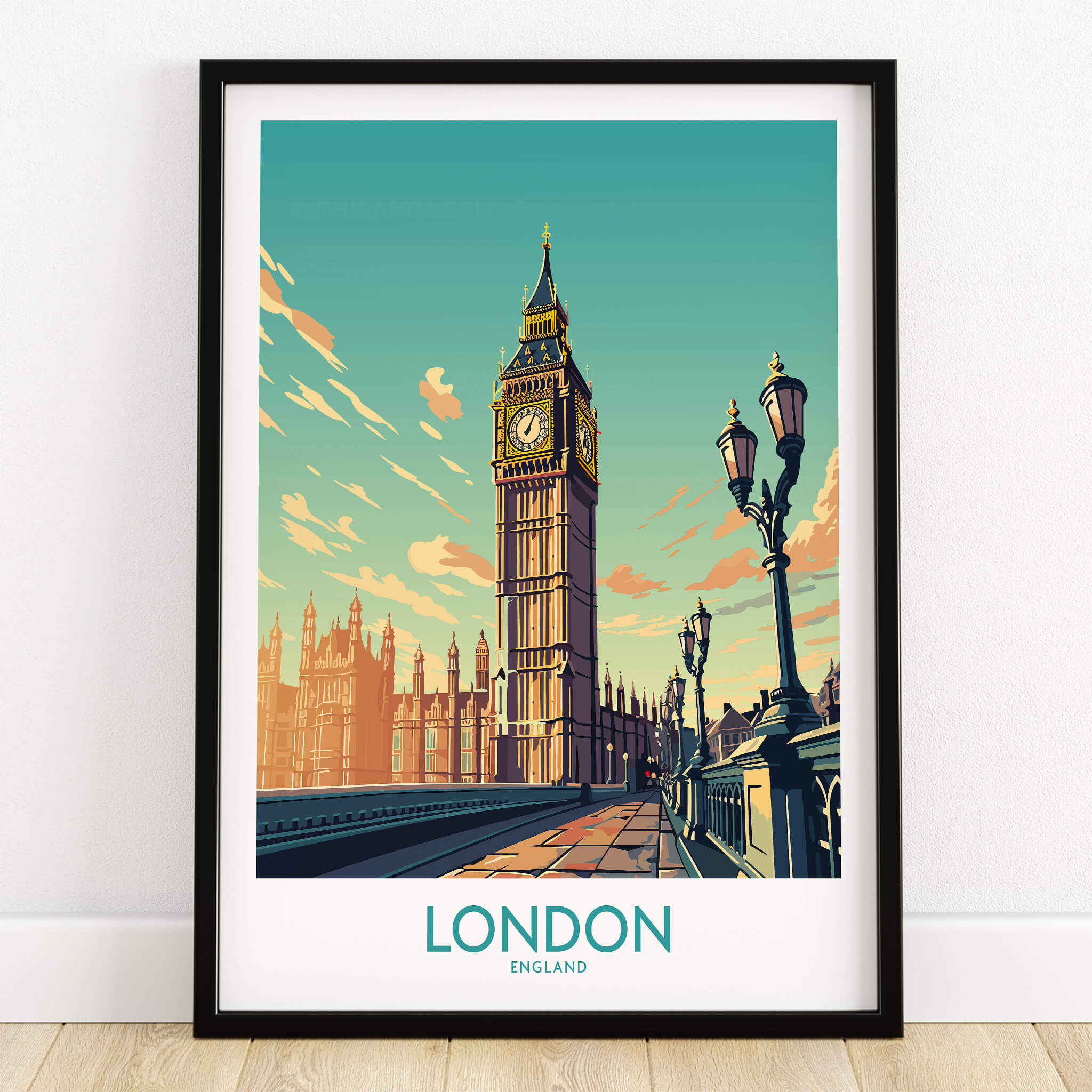 London Wall Art | Modern Style featuring Big Ben in a colorful illustration.
