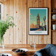 London Wall Art | Modern Style featuring Big Ben in a beautifully styled room with wooden decor.