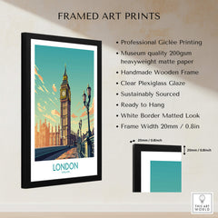 London Wall Art | Modern Style framed print showcasing Big Ben and beautiful London scenery.