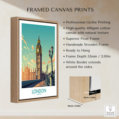 London Wall Art | Modern Style framed canvas print featuring Big Ben in vibrant colors.