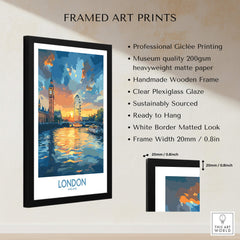 London England Print | River Thames Wall Art Poster featuring a framed print of the River Thames and London landmarks.