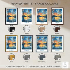 London England Print | River Thames Wall Art Poster framed prints in multiple colors including black, white, brown, and gold.