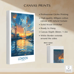 London England Print | River Thames Wall Art Poster featuring iconic landmarks and vibrant colors.